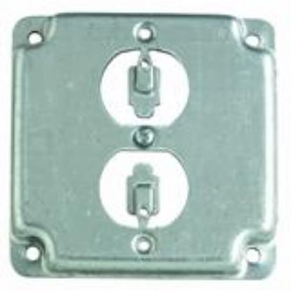 Picture of Electrical-Box-Cover Square Steel 4" 1/2" Rise Duplex-Receptacle