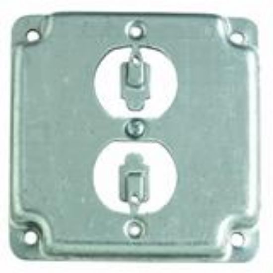 Picture of Electrical-Box-Cover Square Steel 4" 1/2" Rise Duplex-Receptacle