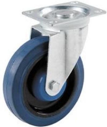 Picture of Plate-Caster Swivel Rubber-wheel Blue 4" 265 Lb Load