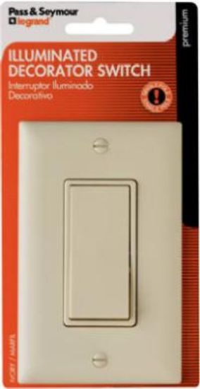 Picture of Decora-Style Quiet Switch w/ Single-Pole Lighted Ivory 15-Amp Wall-Plate