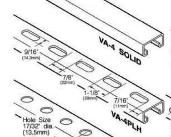 Picture of Galvanized-Steel Strut-channel 14-gauge Slotted-hole 1-5/8" X 13/16"