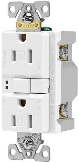 Picture of Electrical-Outlet Self-Test Duplex-Receptacle 15-Amp 135 V Double-Pole 3-Wire Tamper-Resistant White...