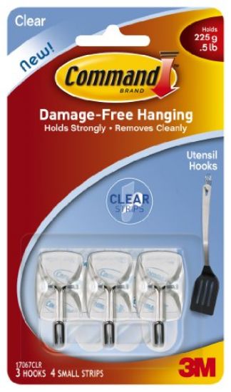 Picture of Adhesive-Mount Clear Utensil Hooks with Clear Strips