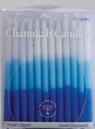 Picture of Cahnukah Candles- Hand Dipped Tri Color Blue/White