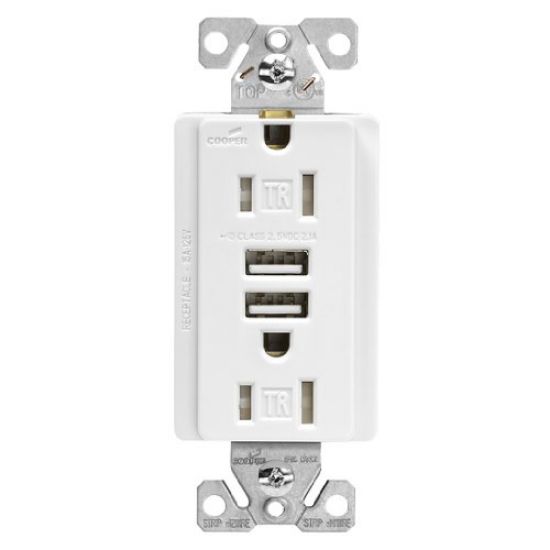 Picture of 2.1A White Duplex OUTLET/USB
