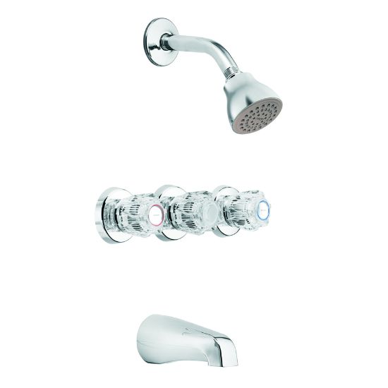Picture of 3 Handle Tub-&-Shower Faucet Chrome Acrylic Handle