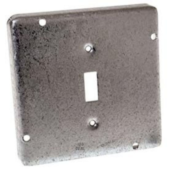 Picture of 4-11/16" Square Electrical-Box-Cover Steel 1/2" Rise Single Toggle