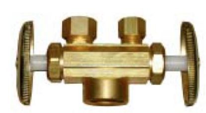 Picture of 3/8" Od X 3/8" Od X 1/2 Ips Dual Handle Supply-Stop rough-Brass