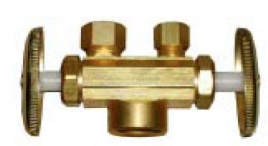 Picture of 3/8" Od X 3/8" Od X 1/2 Sweat Dual Handle Supply-Stop rough-Brass