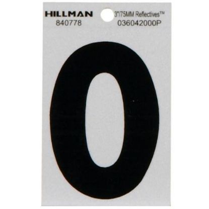 Picture of Self-Adhesive Number Mylar Black On White Reflective Square 3" 0