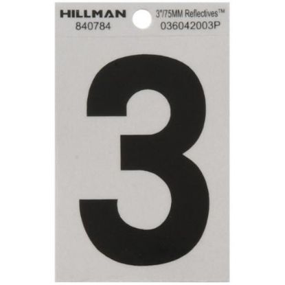 Picture of Self-Adhesive Number Mylar Black On White Reflective Square 3" 3
