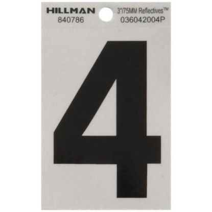 Picture of Self-Adhesive Number Mylar Black On White Reflective Square 3" 4