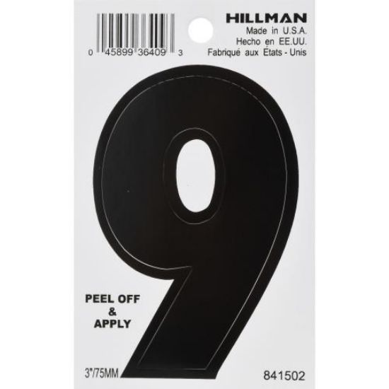 Picture of Self-Adhesive Number Vinyl Black Die-cut 3" 9