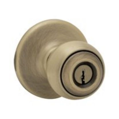 Picture of Keyed-entry Door-lock Knob-handle 1-3/8 To 1-3/4 In Thick Door Antique Brass