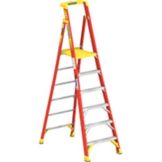 Picture of Werner Podium Ladder 300 Lb Weight Capacity 6-rung 6 Ft H Max Standing Fiberglass