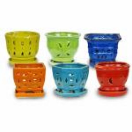 Picture of Plant Pot Bright Color With Saucer Ceramic 5.5"