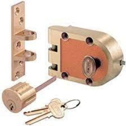 Picture of Dead-Bolt Drop-Bolt Jimmy-Proof Single-cylinder Satin-brass Box Pack