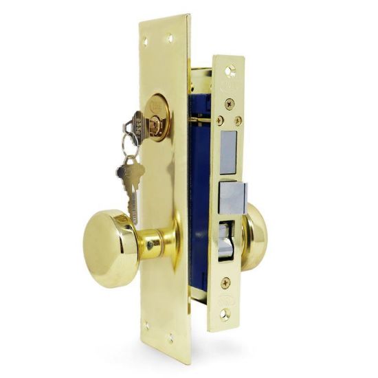 Picture of Mortise-lockset Entry Screw-on Knob Brass-finish Us3 2-1/2"-backset