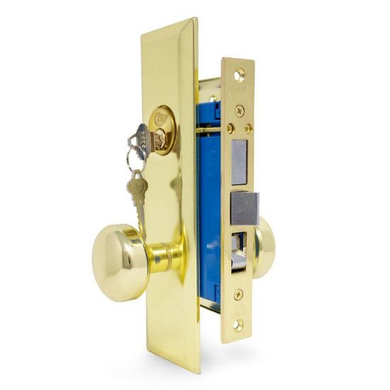 Picture of Mortise-lockset Entry Bolt-through Knob Brass-finish Us3 2-1/2"-backset