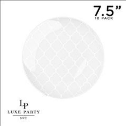 Picture of 7.5" White / Silver Patterned Salad / Dessert Round Plates / 10 Pk