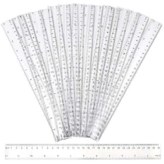 Picture of Pingeui 100 Pack 12 Inches Clear Plastic Straight Rulers, Plastic Measuring Ruler With Inches And Me...
