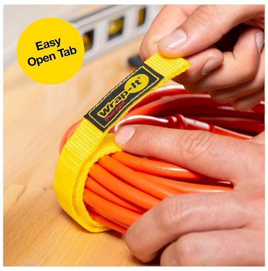 Picture of Wrap-it Storage 100-bs-12ye Cable Wrap, 1 In W, 12 In L, Polypropylene, Yellow, Hook And Loop Adhesi...