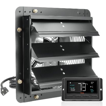 Picture of Vevor Shutter Exhaust Fan, 12'' With Temperature Humidity Controller, Ec-motor, 2650 Cfm, 10-speed A...