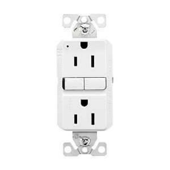 Picture of Electrical-outlet Self-test Duplex-receptacle 15-amp 135 V Double-pole 3-wire Tamper-resistant White...