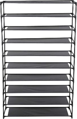 Picture of 50 Pair Extra Long Shoe Rack- 10 Tiers- Black W Nw Shelves