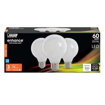Picture of Feit Electric G2560w927ca/fil/3/rp Led Bulb, Glass Filament, Globe, G25 Lamp, E26 Lamp Base, White