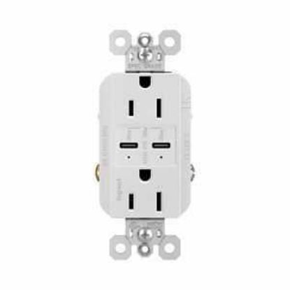 Picture of Legrand Radiant Series R26usbpdwcc6 Outlet, 2-pole, 15 A, 125 V, 2-usb Port, Usb-c Usb, Nema: Nema 5...