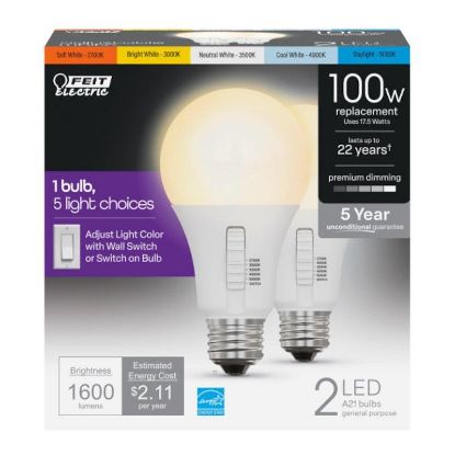 Picture of Feit Electric Led Light Bulb, A21 Lamp, 100 W Equivalent, E26 Lamp Base, White