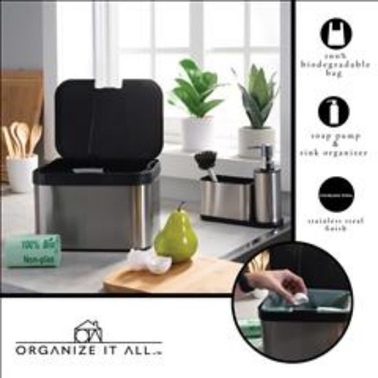 Picture of 4pc Combo Set 1+ss Compost Bin +1w.sink Organizer+1 Soap Pump+ 30 Biodegradable Bags