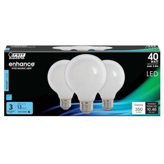 Picture of Feit Electric Led Bulb, 350 Lumens, 3.8 W, G25 Lamp, 40 W Equivalent, E26 Lamp Base, Clear