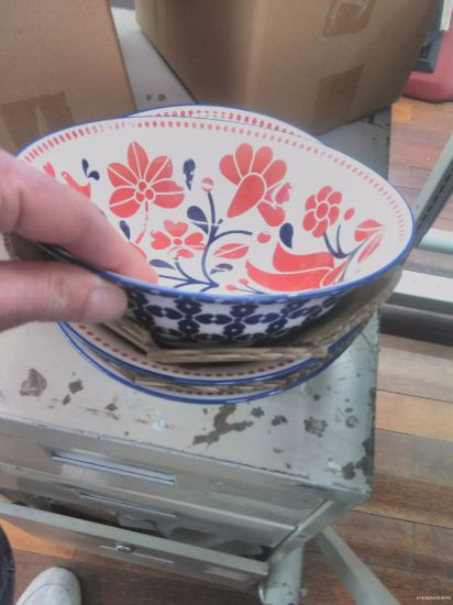 Picture of 8" Stamped Bowl Red/navy Bird