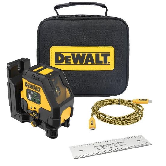 Picture of Dewalt Rechargeable Cross-line Laser Base Kit, 150 Ft Without Detector, 330 Ft With Detector, Green ...